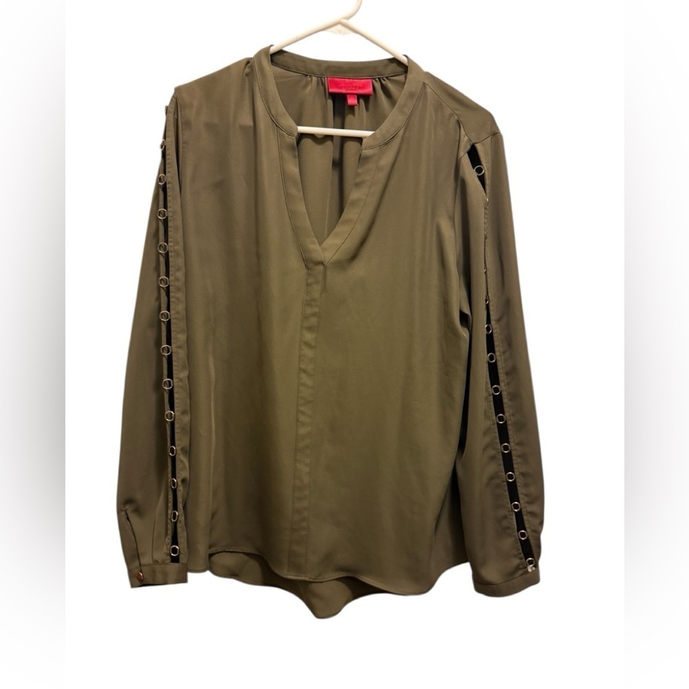 Jennifer Lopez Khaki Blouse with Button Accents